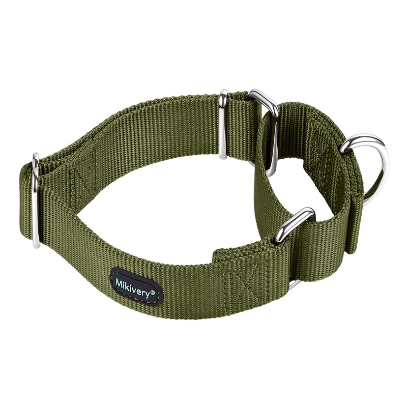 Mikivery Martingale Dog Collar Nylon Adjustable and Safety Training Colourful Comfortable Metal Buckle Pet Collars for Small Medium and Large Dogs(Military Green,L) Military Green L17″-25″
