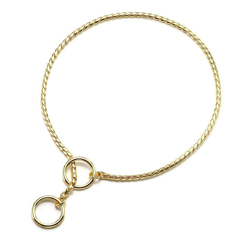 Mogoko Stainless Steel Dog Choke Chain Collar, Puppy Metal Snake Chain Pet Show Slip Collar Choker for Training Walking (Gold;16.0″*3.0mm) 3.0mm x 16.0 inch Gold