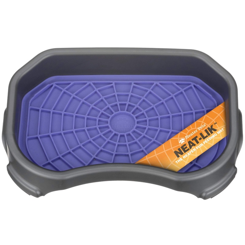 Neater Pet Brands – Pets – Neat-LIK with Mess-Proof Tray Keeps Floors Clean Purple Mat w/ Gunmetal Tray