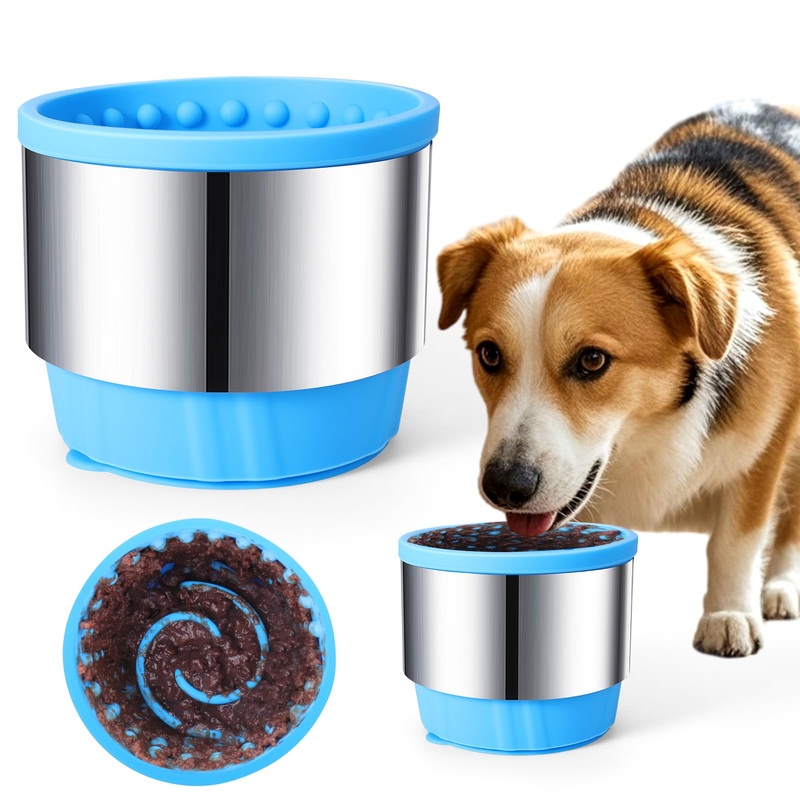 Palksky Dog Freeze Bowl, Lick Bowl for Dogs, Upgraded Metal Anti-Chew Prottection, Silicone Slow Eating Feeder Bone Dog Bowls,Anxiety Relief Freezebone Dog Enrichment Treat Dispenser M/L