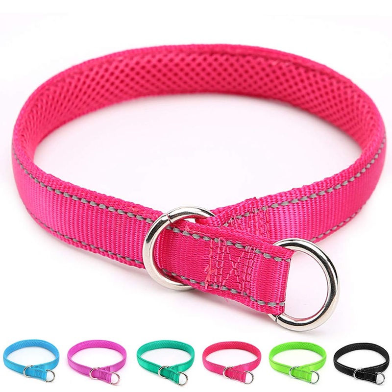 Reflective Dog Choke Collar, Soft Nylon Training Slip Collar Suitable for Dog Weight Around 20-38 pounds (5/8″ W x 15.5″ L, Pink Collar) S: 5/8″W x 15.5″L (neck size: 12.9″-14.9″)
