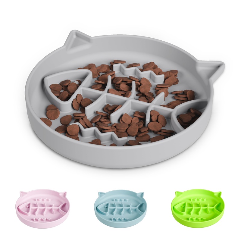 Silicone Cat Slow Feeder,Slow Feeder Cat Bowl Wet Food with Suction CupsPuzzle Feeder Cat,Cat Interactive Toys,Effectively Reduce Overeating in Kitty (Gray, 1 Cup) Gray