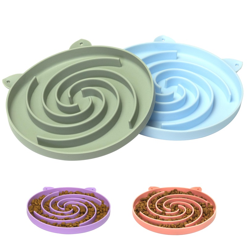 Silicone Slow Feeder Cat Bowl – Cat Slow Feeder Dry Wet Food for Healthy Eating – Slow Feeder for Cats Easy to Clean (Green and Blue) Green and Blue