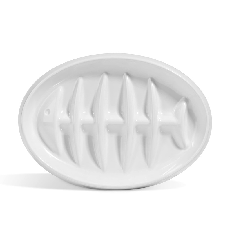Slow Feeder Bowl, Fishbone Cat Dish for Cats and Puppies, Anti-Gulping Interactive Slow Feeder Cat Food Bowl, Non-Slip Puzzle Pet Bowl for Slow Eating, Melamine Bowl Preventing Choking White