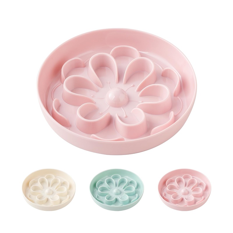 Slow Feeder Cat Food Bowl – Melamine Slow Eating Cat Bowl for Dry Wet Food – Cute Blossom Maze Cat Dish Healthy Feeding – Fun Interactive Cat Plate Whisker Friendly – Dishwasher Safe – 6.3”W x 1.1”H Pink