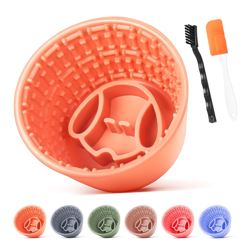 Slow Feeder Dog Bowl,Non-Slip Lick and Freeze Bowl for Dogs,Long Lasting Silicone Licking Mat for All Dog Sizes,Anti-Chocking and Reduce Anxiety(Orange) Orange