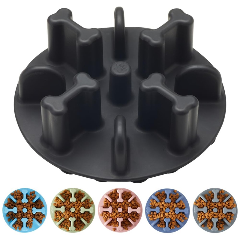 Slow Feeder Dog Bowls Insert, Animire Soft Silicone Anti-Choking Puzzle Slow Feeder, Anti-Slip Slow Down Eating Feeder Insert, Compatible with Regular Elevated Dog Bowls L Black