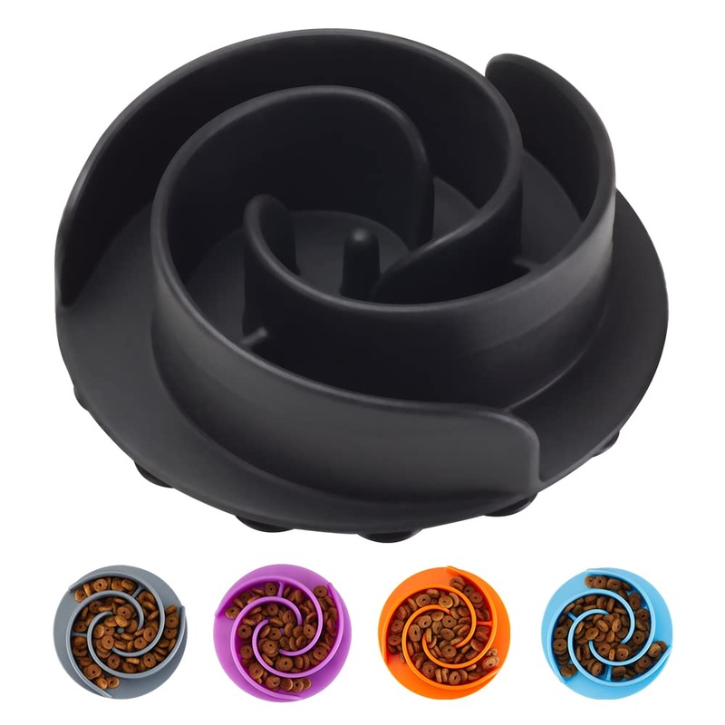Slow Feeder Dog Bowls Insert, Animire Soft Silicone Slow Eating Dog Food Bowl for Small, Medium and Large Dogs, Compatible with Regular and Elevated Dog BowlsBlack M Black