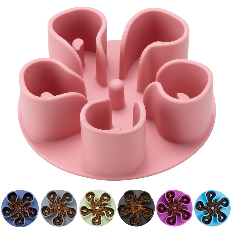 Slow Feeder Dog Bowls Insert, Bestalk Soft Silicone Slow Eating Dog Bowl Insert with Suction Cups for Small, Medium and Large Dogs(Pink, M) Pink