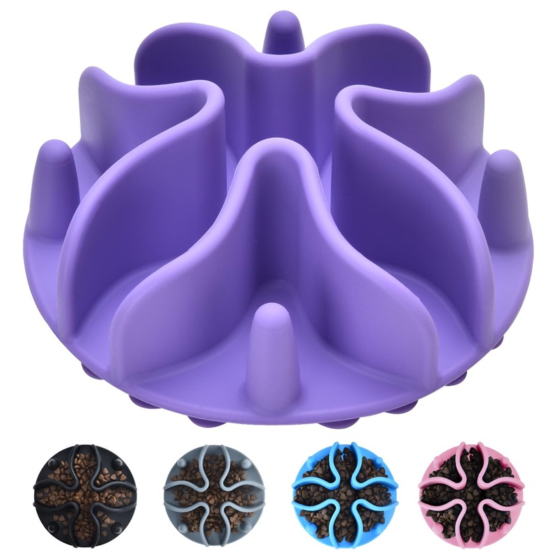 Slow Feeder Dog Bowls Insert, Silicone Dog Slow Feeder Bowl with Strong Suction Cups Perfect for Stainless Steel Glass Ceramic Dog Bowls (Purple, Large Size) Large(5.5in) Purple