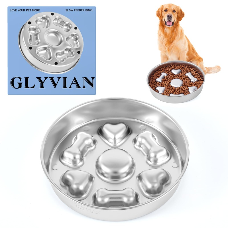 Slow Feeder Dog Bowls Stainless Steel Dog Bowls with Non-Slip Rubber Base Metal Large Capacity Slow Feed Dog Bowl for Small Medium Size Dogs Large Breed