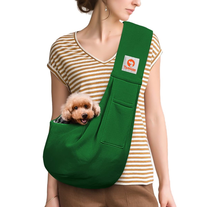 Tomkas Small Dog Sling Carrier – Classic Strap & Classic Pocket – for 3-10 lbs Pets(Emerald Green)