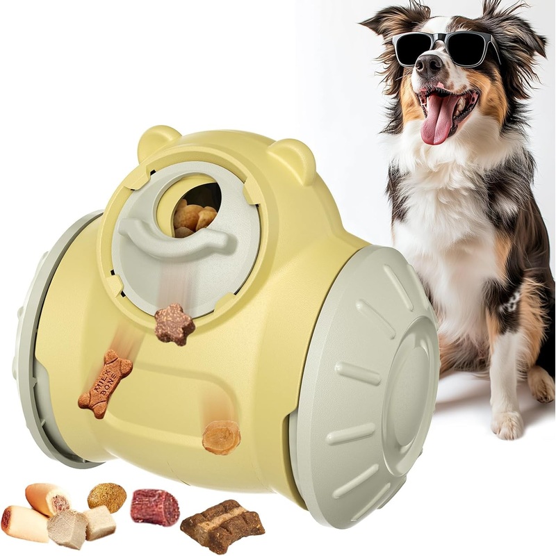 Treat Dispenser Toy for Medium/Small Chewer Breed Dogs Adjustable Food Dispensing Speed & Size of The Hole Puppy Puzzle Toy Slow Feeder Ball Doggy Interactive Game UV3