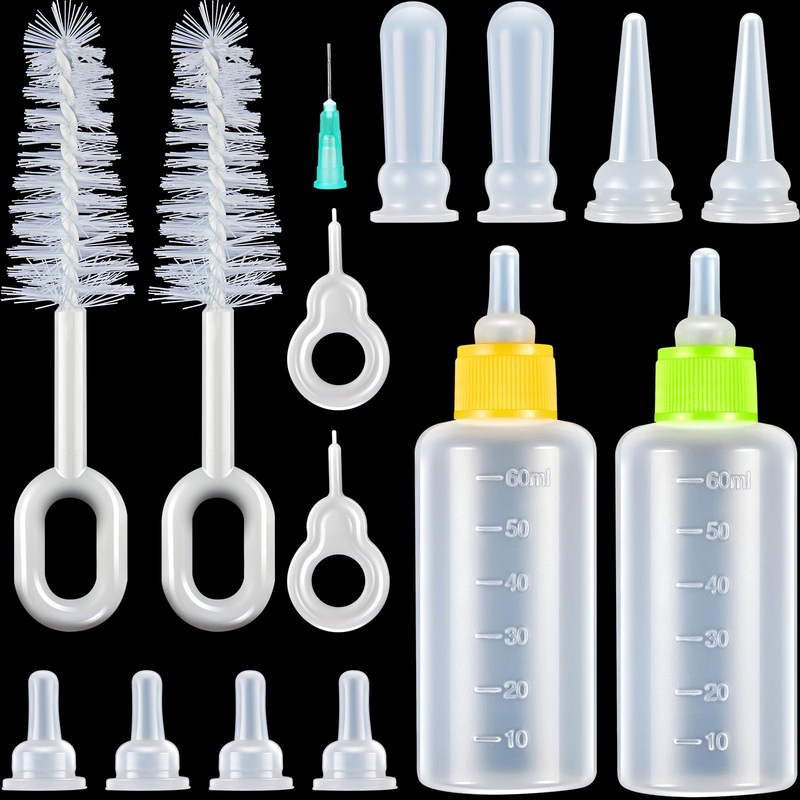 16 Pieces Pet Feeding Bottle Kit Kitten Bottles Kitten Milk Replacer Puppy Milk Feeder with Replacement Nipples Puppy Feeding Bottles for Newborn Small Animals Nursing Supplies (Yellow, Green) Yellow, Green