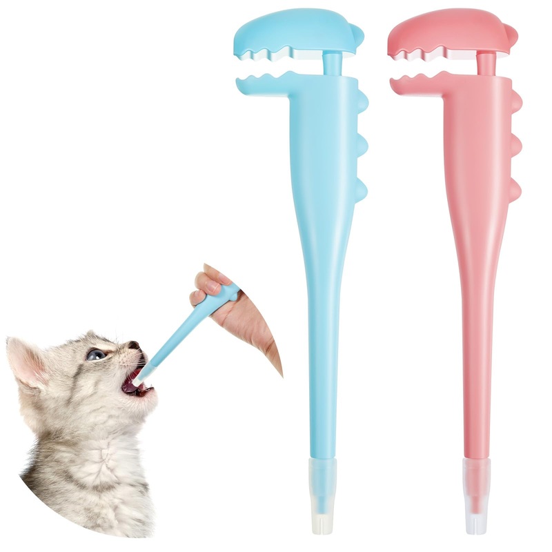 2 Pcs Pet Pill Shooter for Cat Dog Pill Shooter Pet Pill Dispenser Cat Pill Gun Oral Tablet Capsule Silicone Syringes with Soft Tip for Cats Dogs Small Animals, Blue and Pink