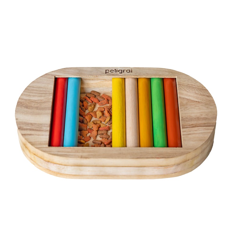 Cat Slow Feeder, Interactive Bowl, Dry Food Puzzle Hunting Box, Find Yummy for Healthy Eating Diet (Wood) Wood