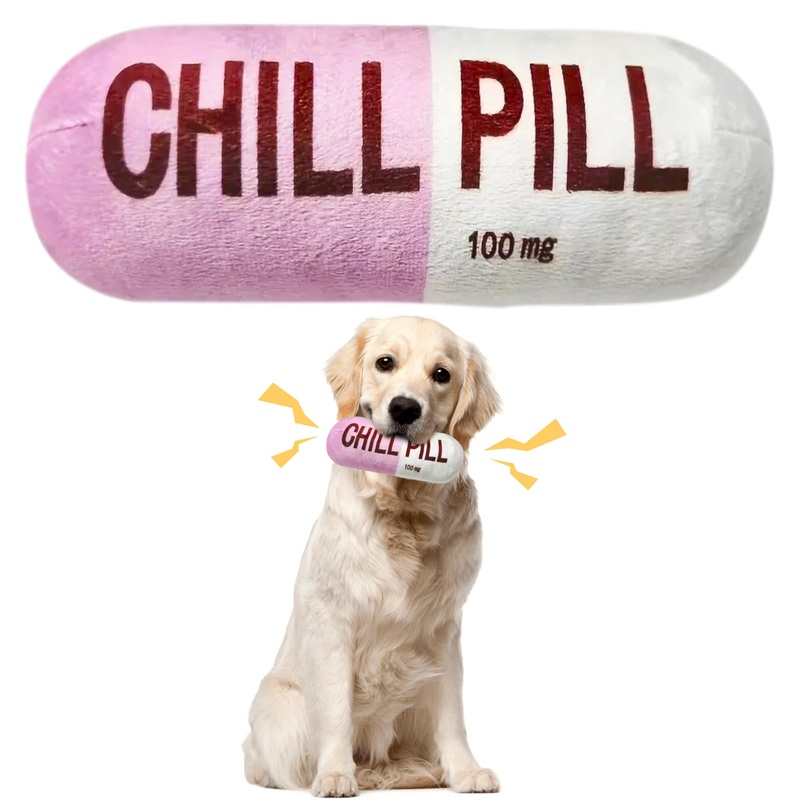 CUweipeng Funny Chill Pill Dog Toy – Interactive Dog Teething Squeak Toys Squeaky Pet Toy Indoor Bite Kick Plush Dog Cat Play Toys Supplies for Puppies Small Dog Pet Present Cats Pet Lovers Gift #Pink Pink