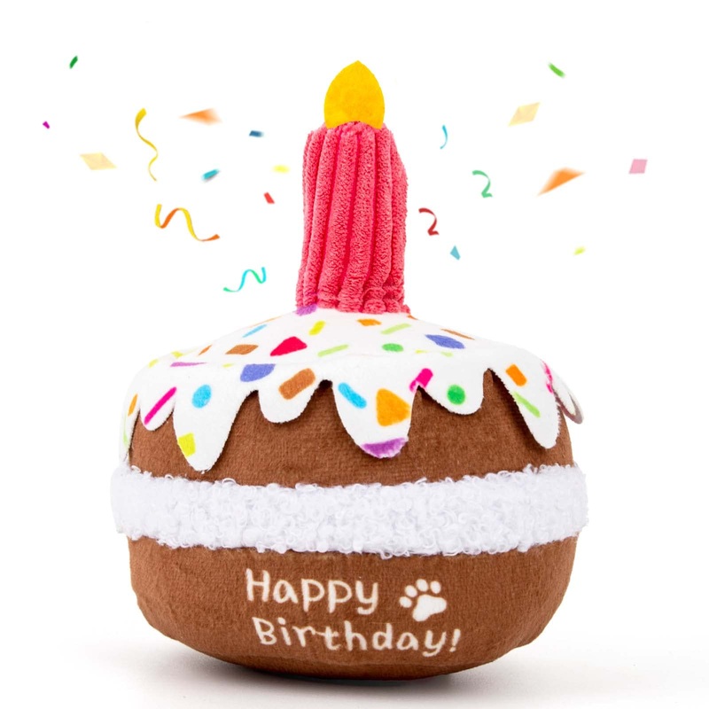 Dog Birthday Cake Toy – Dog Birthday Girl Boy Gifts, Squeaky Plush Dog Birthday Toy Small