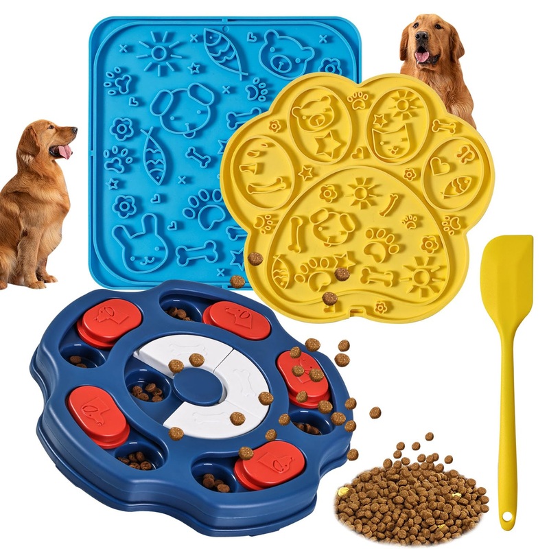 Dog Puzzle Toy Set – Brain Games Puzzle Feeder for Dogs, Interactive Treat Puzzle to Keep Them Busy & Boredom and Mental Stimulation, Pet Enrichment Toys with 2 Suction Cups Lick Mat