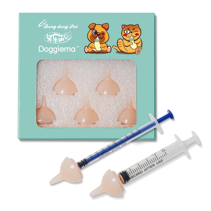 Doggiema Silicone Feeding Nipple and Syringes for Newborn Kittens, Puppies, Rabbits, Small Animals Dongdong pet 5 Mini Pink Nipple+3 Syringes