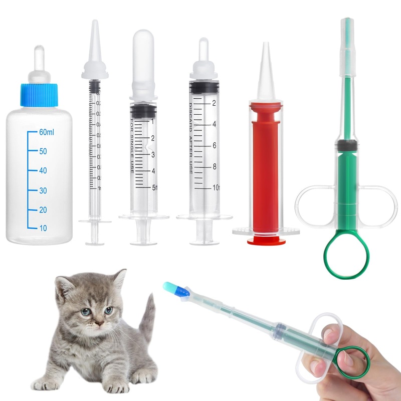 JIBENGAO Kitten Bottle Feeding Kit, Kitten Puppy Bottles for Nursing Newborn, Pet Cat Pill Shooter for Cat Pill Popper, with Kitten Feeding Syringe for Dog, Kitten, Rabbit, Small Animals