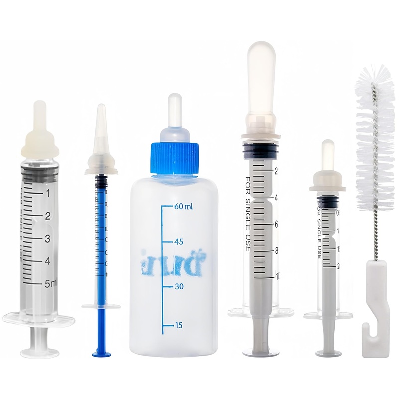 Kitten Bottle Feeding Kit, Puppy Milk Replacement Newborn Bottles 1ml 3ml 5ml 10ml 60ml Small Animals Waterer Feeder Puppy Bottle for Nursing Puppy Milk