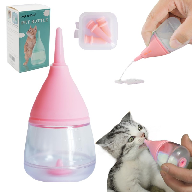 Kitten Bottles for Nursing,Puppy Bottles for Nursing Puppy Milk, Anti-Choking Puppy Feeder Design,with 3pcs Replaceable and Reusable Silicone Nipples for Feeding Newborn Pets (Pink, 40ml+3pcs) Pink