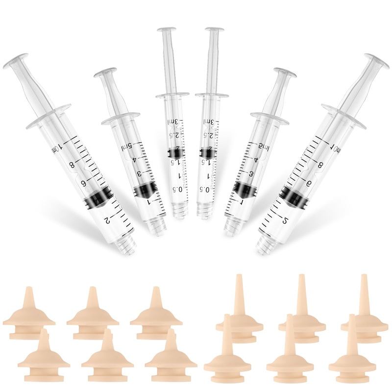 Kitten Nipples and Syringes for Nursing, Food Grade Silicone Pet Feeder Kits with 6 Pcs Feeding Syringes and 12 Pcs Feeding Nipples, Suitable for Kittens, Puppies, Bunnies, Squirrels and Mouse