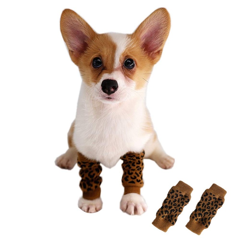 Pet Knee Pad Winter Knee Protectors Pet Socks for cat and Dogs Under (M (3-8 lbs), Leopard) Medium (Pack of 4)
