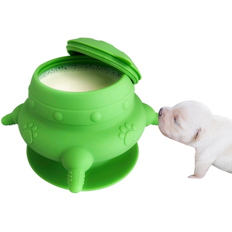 Puppy Bottles for Nursing,Puppy Milk feeders for Multiple Puppies Nipple,Puppy Feeder Milk Bowl,4 Nipples Silicone Puppy Nursing Station,Feeder Bowl for Kittens, Puppies,Capacity 240mlGreen