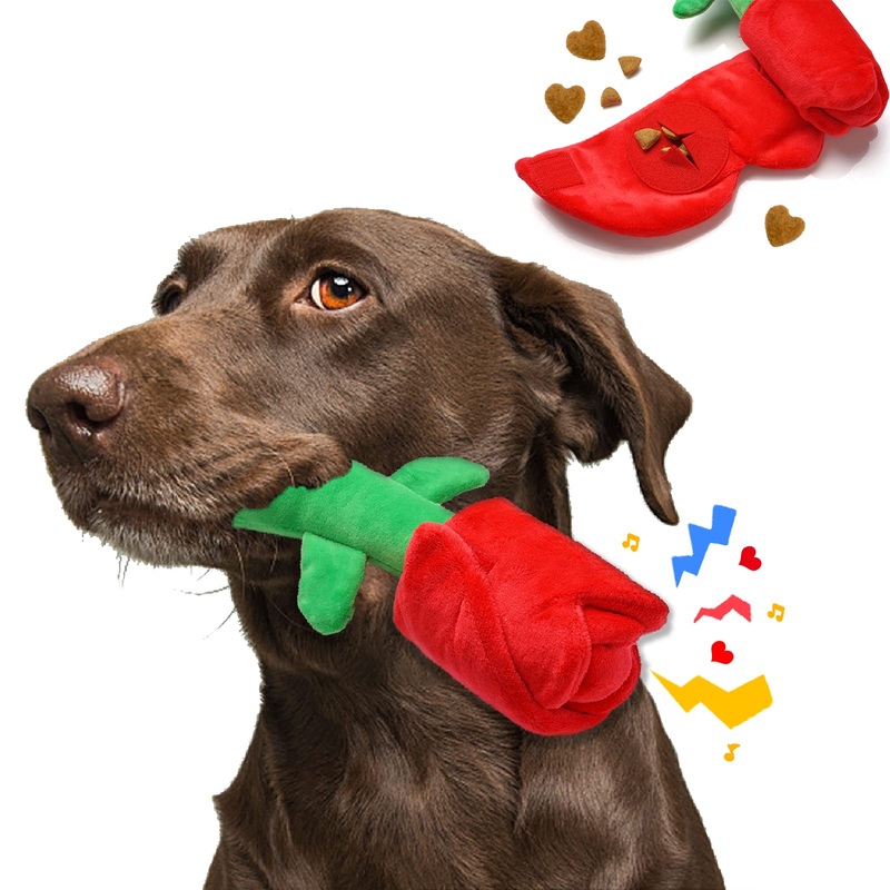 Rose Puzzle Dog Toy, Valentine’s Day & Christmas Gift, Squeaky Crinkle Enrichment Snuffle Mat, for Small Medium Large Dogs & Puppies Rose