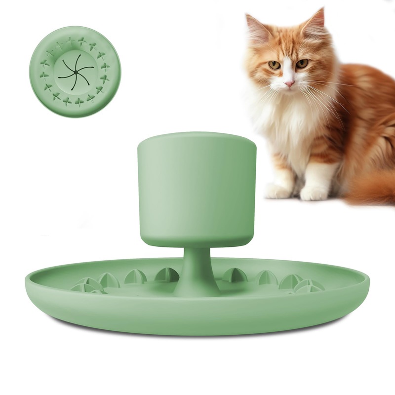 Slow Feeder Cat Bowl 2-in-1 Silicone Suction Cup Cat Treat Dispenser and Cat Bowls Combination Fun Interactive Stop Flatulence Puzzle Cat Slow Feeder Wobble Cat Bowls Keeps Cats Busy Reduces Anxiety A2-Green