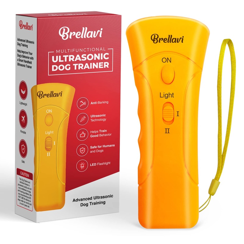 Ultrasonic Clicker Dog Trainer: Anti-Bark Dog Training Equipment and Barking Control Device – Electronic Clicker Trainer for Walking Jogging and Aggressive Behavior – Handheld and Portable (Yellow) Orange
