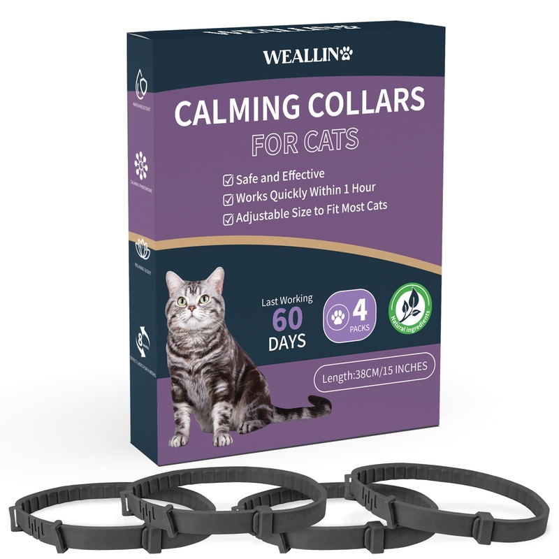 4 Packs Calming Collar for Cats, Cat Calming Collar Anxiety Aggression Relief Stress Pheromone Collar for Cats, Cat Calming Products with 60 Days Long-Lasting Effect, Adjustable for Most Cat