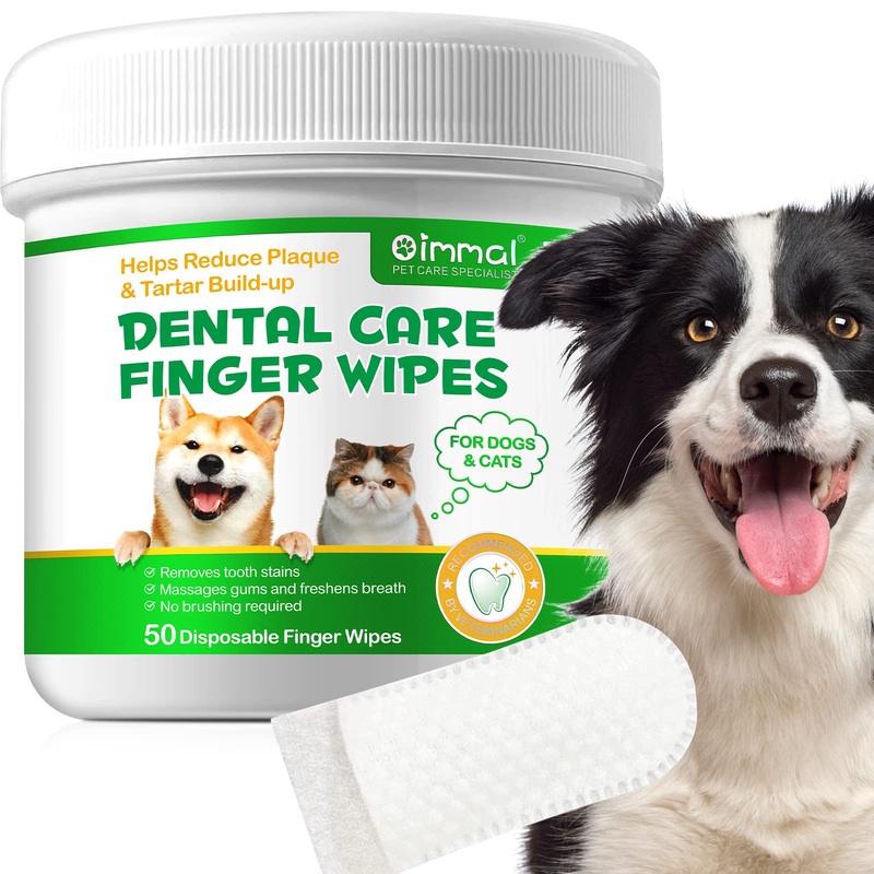 50Pcs Teeth Cleaning Wipes for Dogs & Cats, Dog Breath Freshener Dental Finger Wipes, Dog Dental Care Wipes Helps Wipe Away Plaque & Tartar – Freshens Breath, No-Rinse Dog Finger Toothbrush 50pc