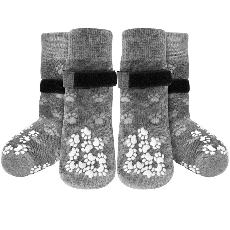 Anti-Slip Dog Socks Prevent Licking Paws,Dog Socks with Grippers for Senior Dogs Walk on Hardwood Floor,Dog Grippers with Strong Traction,Dog Essentials,Grey 2 Pairs,M M