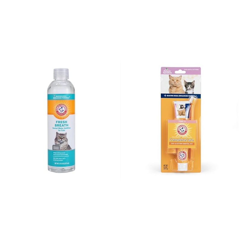 Arm & Hammer Cat Dental Care Bundle: Odorless Water Additive for Cats, 8 Fl Oz and Complete Care Dental Kit Including Tuna Toothpaste, Toothbrush, Finger Brush, 2.5 Oz