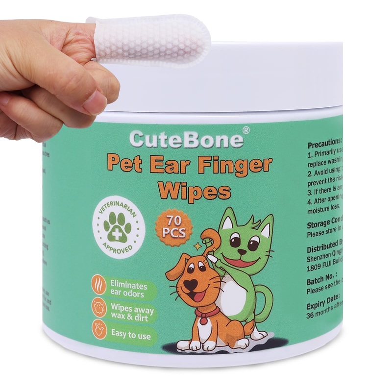 CuteBone Pet Ear Finger Wipes 70 Count – Gentle and Effective Ear Cleaning Wipes for Dogs and Cats, Removes Wax, Dirt, and Odor, Prevents Ear Infections, Natural Ingredients, Safe and Easy to Use
