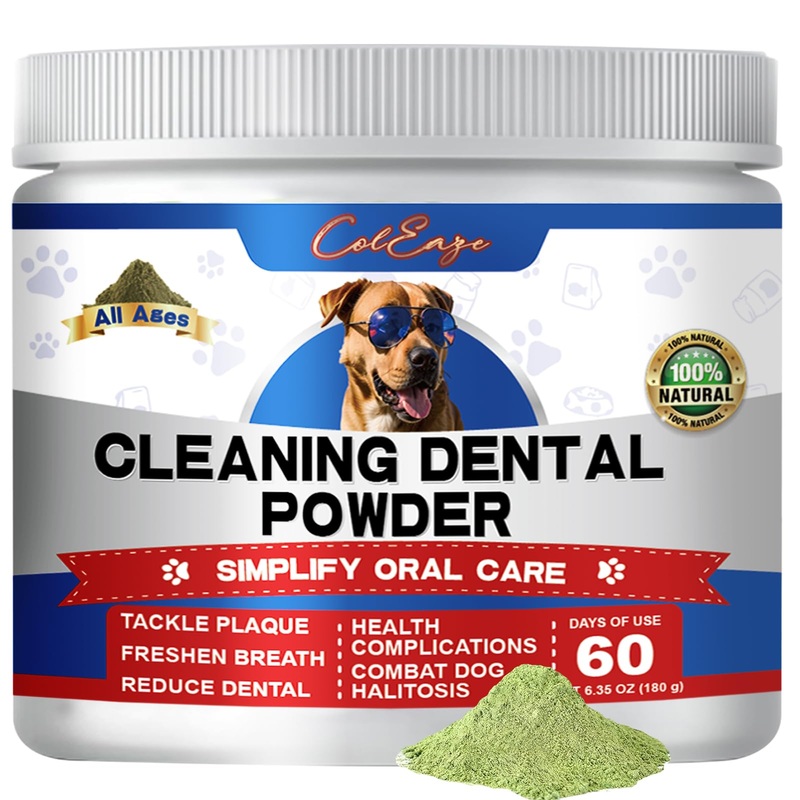 Dog Teeth Cleaning Powder Herbal Dog Dental with Breath Freshener Plaque Remover for Teeth Dog Targets Tartar and Bad Breath Healthy Mouth for Dogs