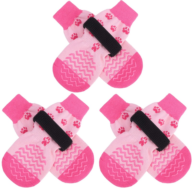 EXPAWLORER 3 Pairs Anti-Slip Dog Socks – Dog Shoes for Hot/Cold Pavement,Soft Paw Protector for Wooden Floor, Prevents Licking, Slipping for Puppy Small Medium Large, Senior Dogs Pink X-Small