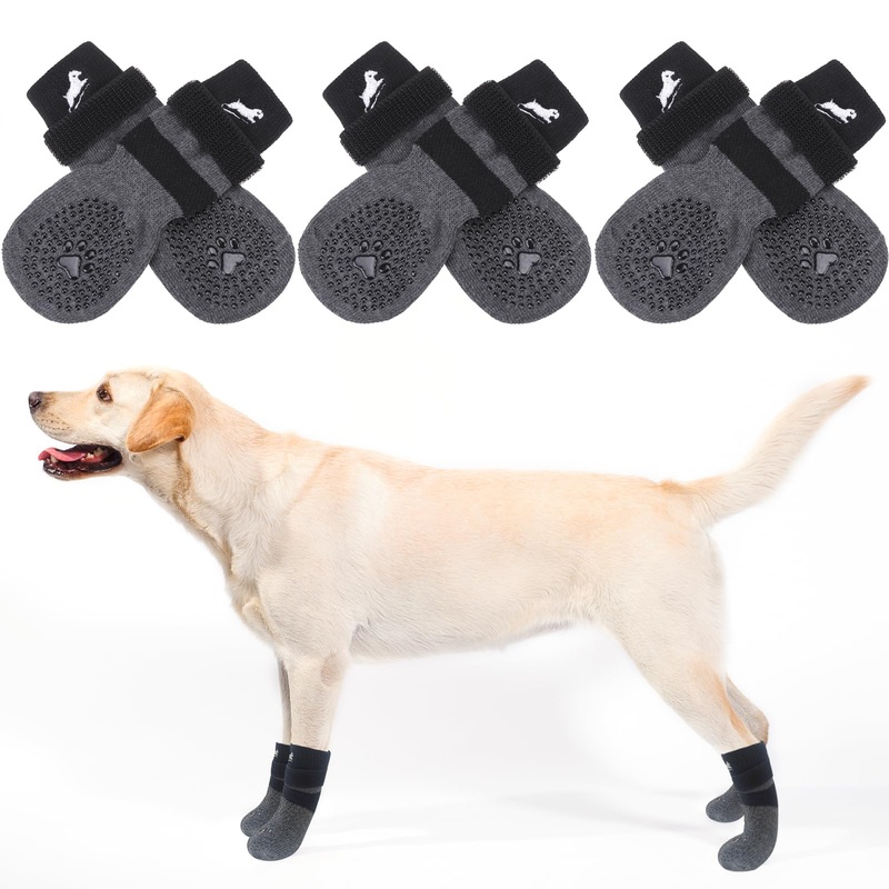 EXPAWLORER 6 Pack Anti-Slip Dog Socks – Non-Slip Double Sides Paw Protectors with Adjustable Straps, Strong Grips Traction Control for Indoor on Hardwood Floor Wear, Black XS X-Small