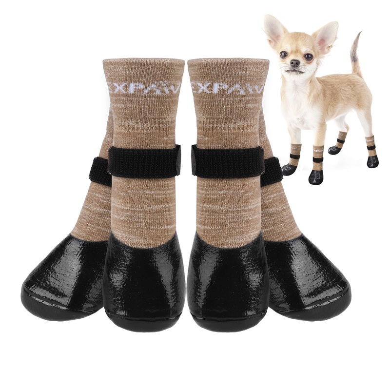 EXPAWLORER Anti-Slip Dog Socks Boots – Waterproof Dog Shoes for Winter Outdoor Cold Pavement, Snow Rain Days, Paw Protectors Booties for Hardwood Floors Prevent Licking Puppy Senior Dog,Khaki M Medium