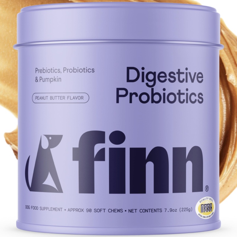 Finn Digestive Probiotics for Dogs – Complete Digestive System Support with Pumpkin, Prebiotics, & Live Probiotics – Vet Recommended & Made in The USA – 90 Soft Chews (Peanut Butter) Peanut Butter