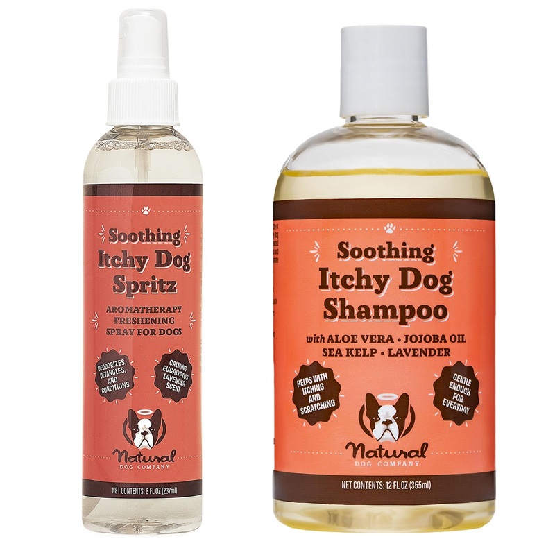 Natural Dog Company Soothing Itchy Dog Shampoo and Dog Spray Deodorizer Perfume, Includes (1) Soothing Itchy Dog Shampoo 12 Oz, (1) Itchy Dog Dog deodorizing Spray 8 Oz