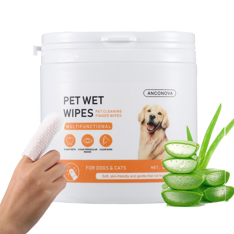 Pet Teeth Disposable Gentle Cleaning Wipes Multifunctional, Finger Toothbrush for Dogs & Cats Bad Breath Eliminator Removing Plaque & Tartar Buildup No-Rinse Gum Care Pet Wipes 55