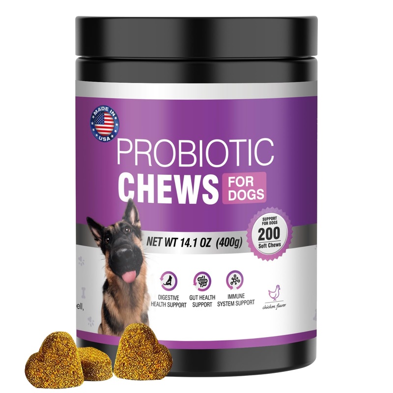 Probiotics for Dogs Dog Probiotic Chews and Digestive Enzymes Prebiotic Health Gut Itchy Skin Probioticos Itching Diarrhea Chew Supplements Canine Pet Prebiotics 200 Natural Soft Chewable Tablets Chicken