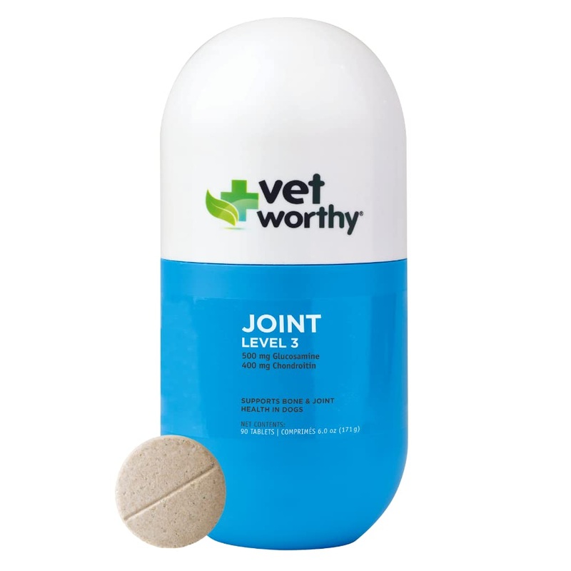 Vet Worthy Joint Support Level 3 – Chewable Tablet to Support Bone Health and Healthy Joints – Dog Supplement with Glucosamine, MSM, Hyaluronic Acid, Advanced Joint Care – Liver Flavor, 90-Count