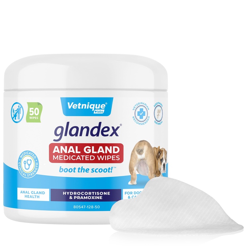 Vetnique Glandex Medicated Dog Butt Wipes & Spray for Dog Scooting – Topical Anti Itch Skin Relief for Soothing Inflamed Anal Glands in Dogs & Cats – Fast Acting Formula 50ct (50ct Wipes) 50ct Wipes
