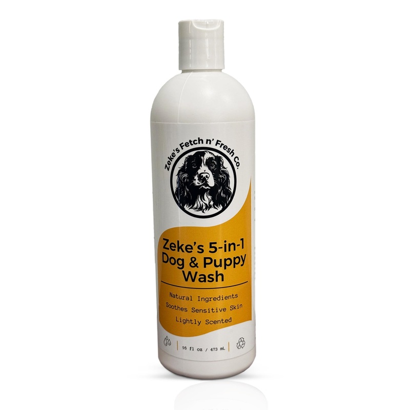 Zeke’s 5-in-1 Dog & Puppy Wash, Shampoo & Conditioner with Oatmeal & Aloe, Moisturizes Sensitive Skin, Soothes Itchy Coats, 98.25% Natural, Sulfate & Paraben-Free, 16oz
