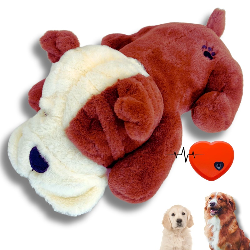 10 in Brown Heartbeat Puppy Dog Toy – Interactive Stuff for Dogs Calming Sleep Aid – Stuffed Dog Toys with Heart Beat Pack – Comfort Breathing for Otter Dogs Cats Pets, Plush for Animals
